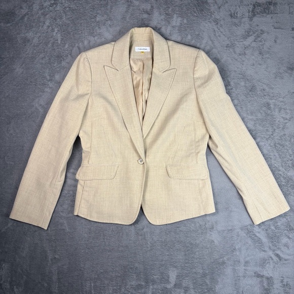Calvin Klein Jackets & Blazers - Calvin Klein Blazer Women's 12P Beige Single-Button Notch Stretch Suit Jacket
